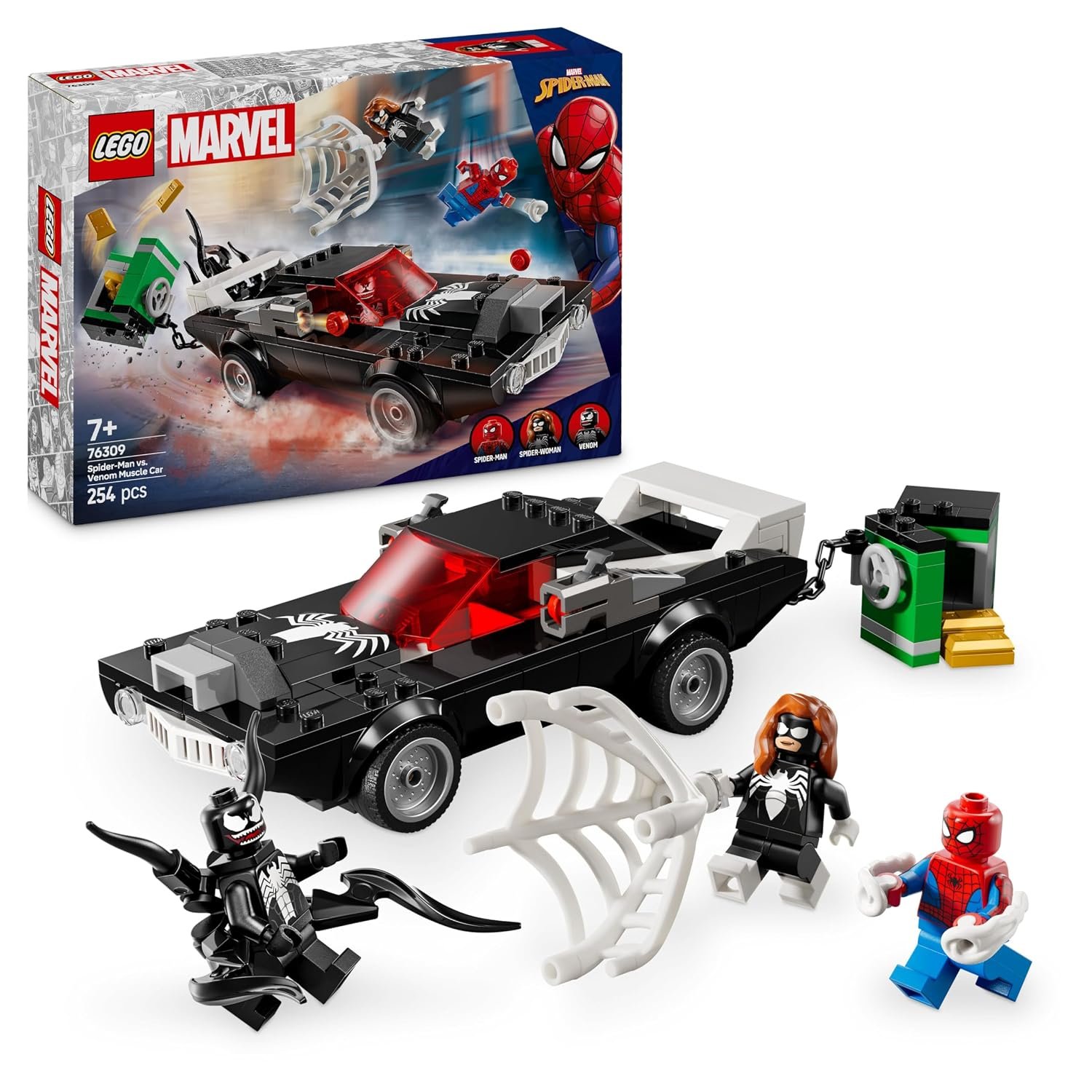 LEGO Marvel Spider-Man vs. Venom Muscle Car - Building Toy with 3 Super-Hero Minifigures for Imaginative Play - Gift for 7 Plus Year Old Boys & Girls 76309