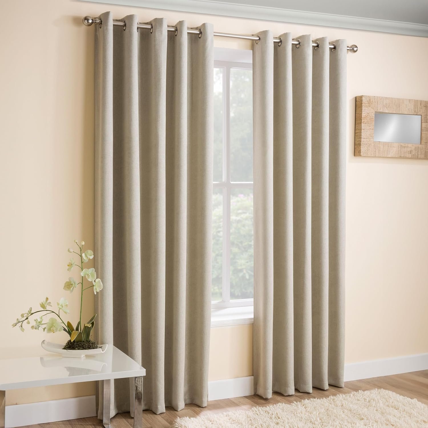 Enhanced Living Vogue Cream 90 x 90 inch (229x229cm) Eyelet Thermal Noise Reducing Dim Out Curtains for Bedroom and Living Room