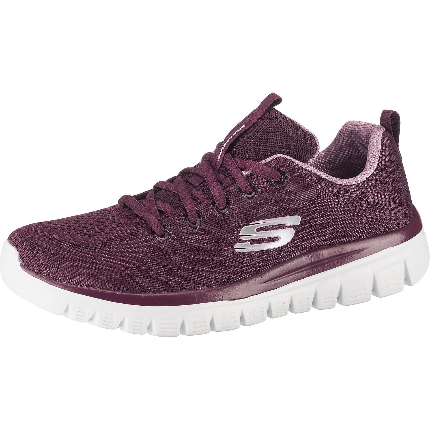 Skechers Women's Graceful Get Connected Sneakers, Wine Mesh/ Lavender Trim, 8 UK