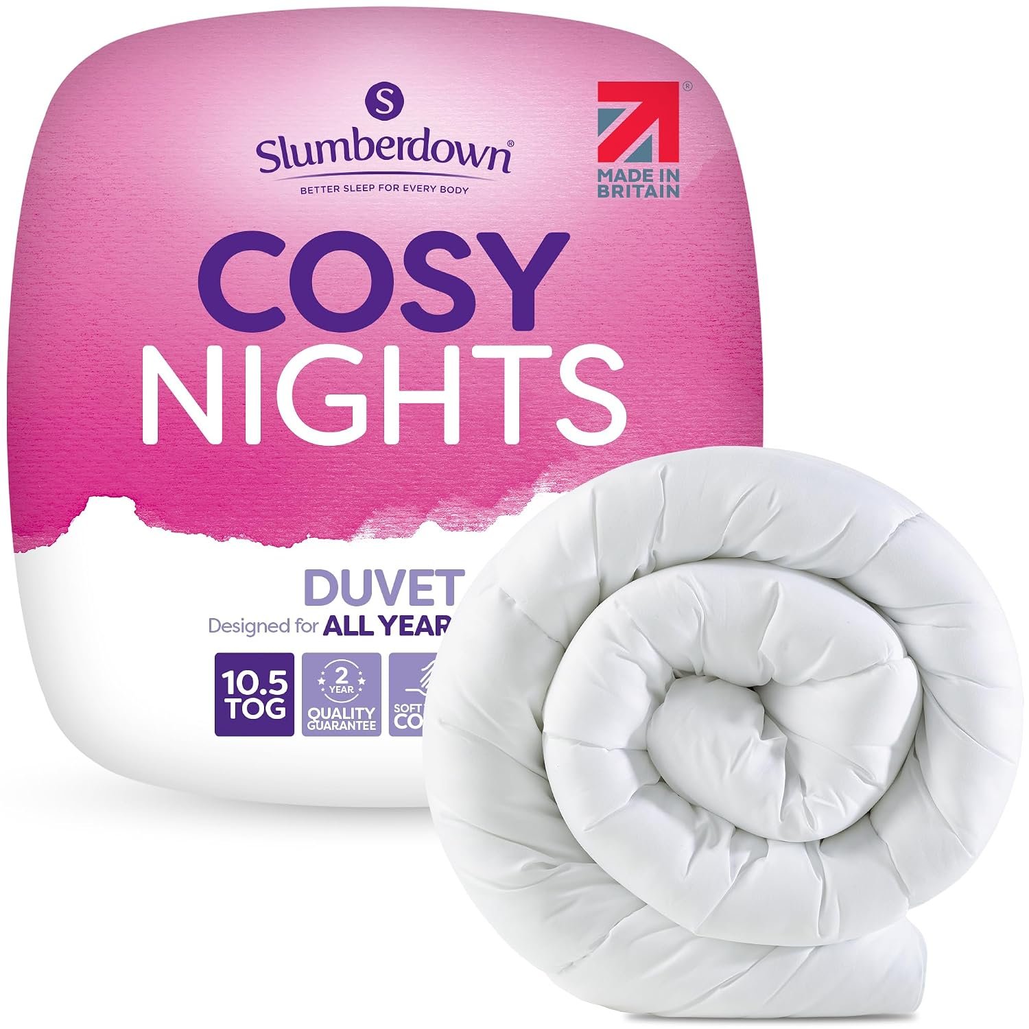 Slumberdown Cosy Nights Double Duvet 10.5 Tog - Breathable & Soft All Year-Round Double Quilt for Summer, Autumn & Winter | UK-Made, Non-Allergenic & Washable (200 x 200cm)