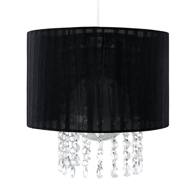 MiniSun | Black Voile Ribbon Pendant Light Shade with Acrylic Droplets | Pendant Lights, Home Décor & Improvement Essential | 28cm Shade Width