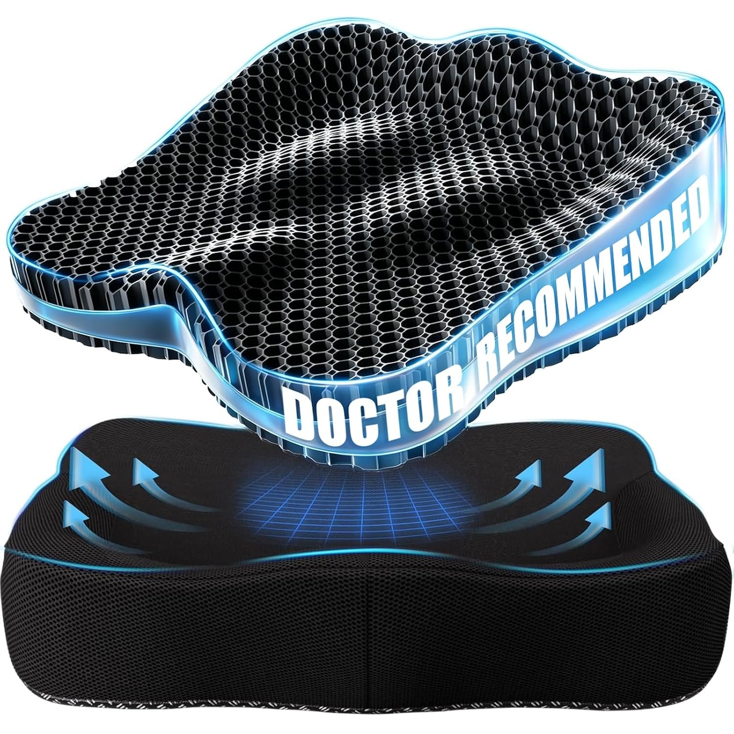 Tsmertor Gel Seat Cushion for Office Chair, Car Seat Cushion Chiar Ergonomic Anti-Slip Gel Non-Slip Seat Back Butt Support Cushion, Tailbone, Sciatica Long Sitting Tailbone Pain Relief