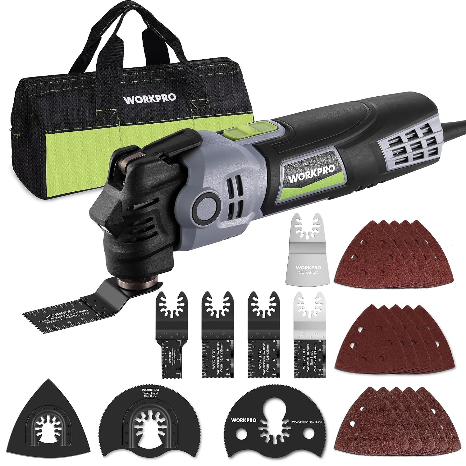 WORKPRO Multi Tool 400W, 6 Speeds 15,000-22,000 RPM Oscillating Tool, 3.5° Oscillation Angle, Quick Change Blade System, 13 Pcs Accessories Kit Multitool for Cutting, Sanding and Scraping