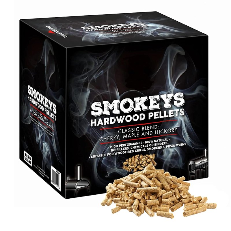 TOPLINE Big K Smokey's Premium Hardwood Pellets - 9 kg Box of 100% Natural Classic Blend Cherry, Maple & Hickory BBQ Wood Smoking Pellets with Card for Woodfire Grills, Smokers & Pizza Ovens., Brown