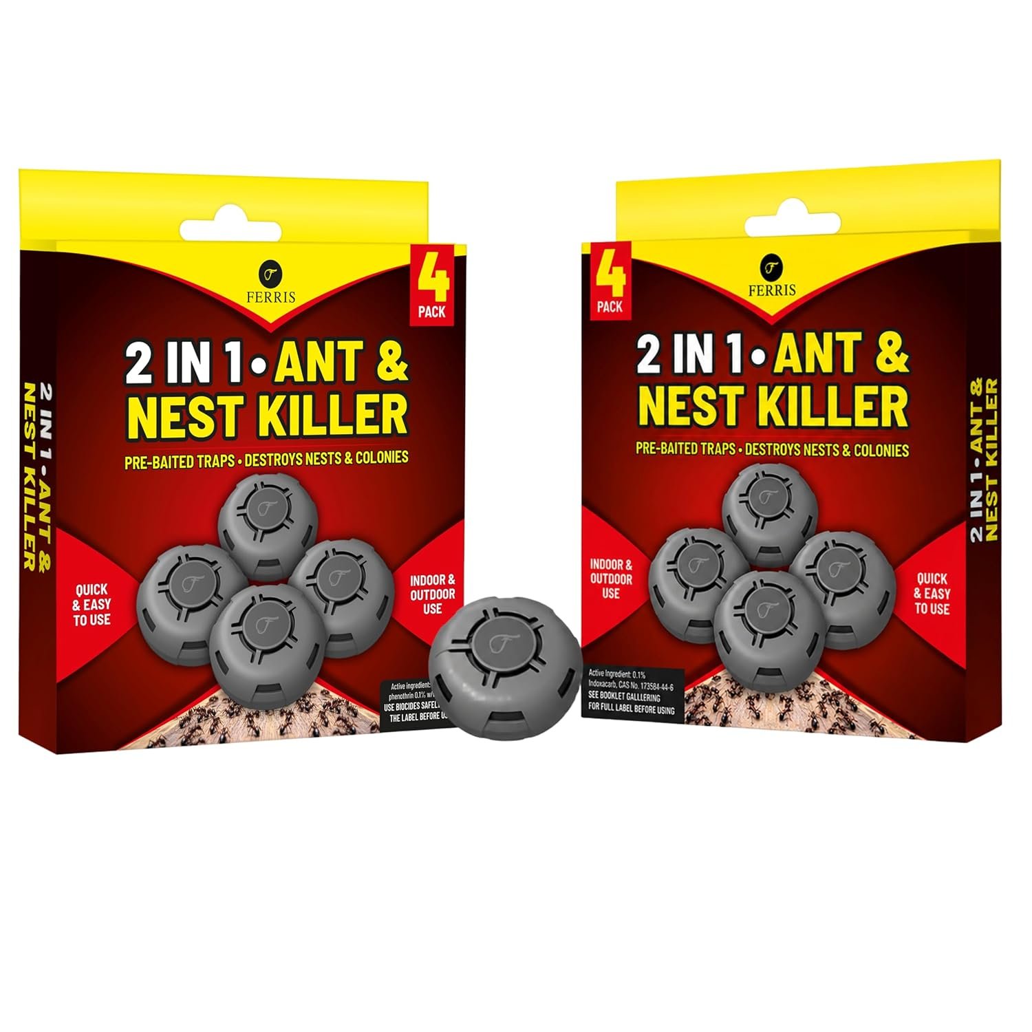 FERRIS | 8pk Ant Killer Bait Station Destroys Ants and their Nests | Ant Traps used Indoors, Kills Ant Colonies Use at Home & Garden | Strongest Control System - Clean and Easy to Use, Creates No Mess