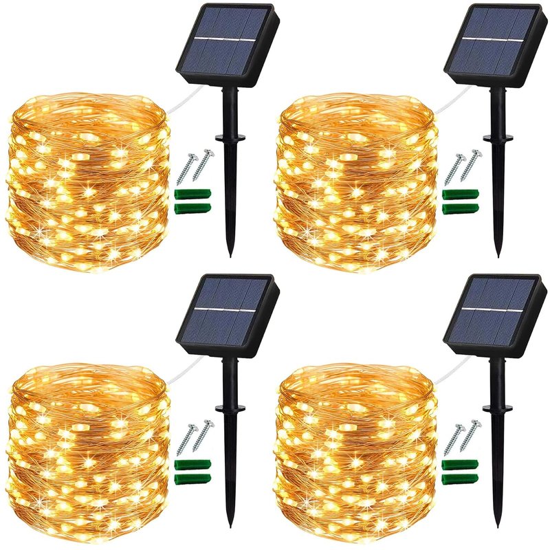 Lezonic Solar Fairy Lights, 4Pack Each 12M/40Ft 120 LED Solar String Lights Outdoor, 8 Modes Waterproof Copper Wire Garden Lights for Home Trees Patio Yard Fence Wedding Party Decorations (Warm White)