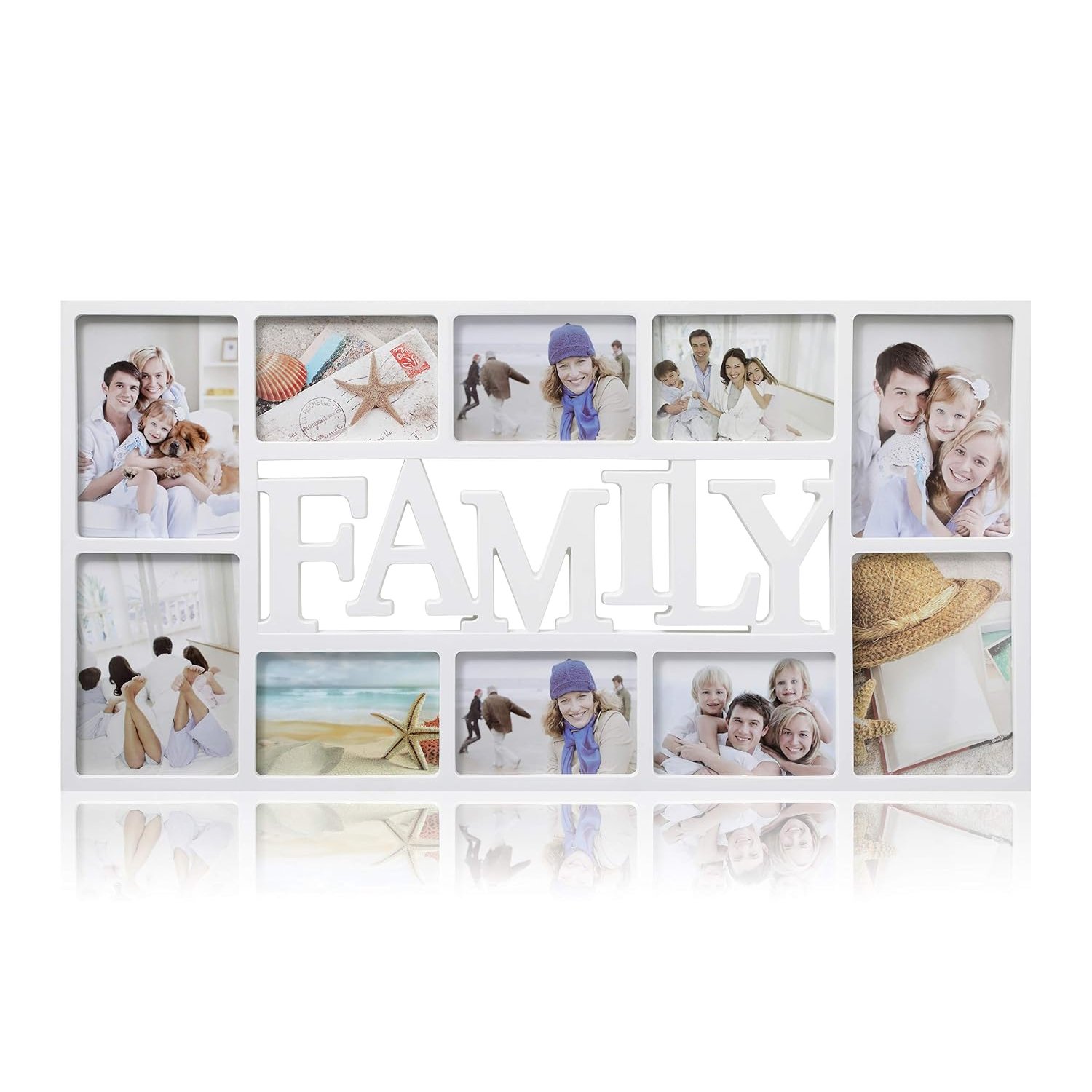 ARPAN Family 10 Multi Aperture Photo Picture Frame - Holds 6 X 6''X4'' Photos, 4 X 5''X7'' Photos - White