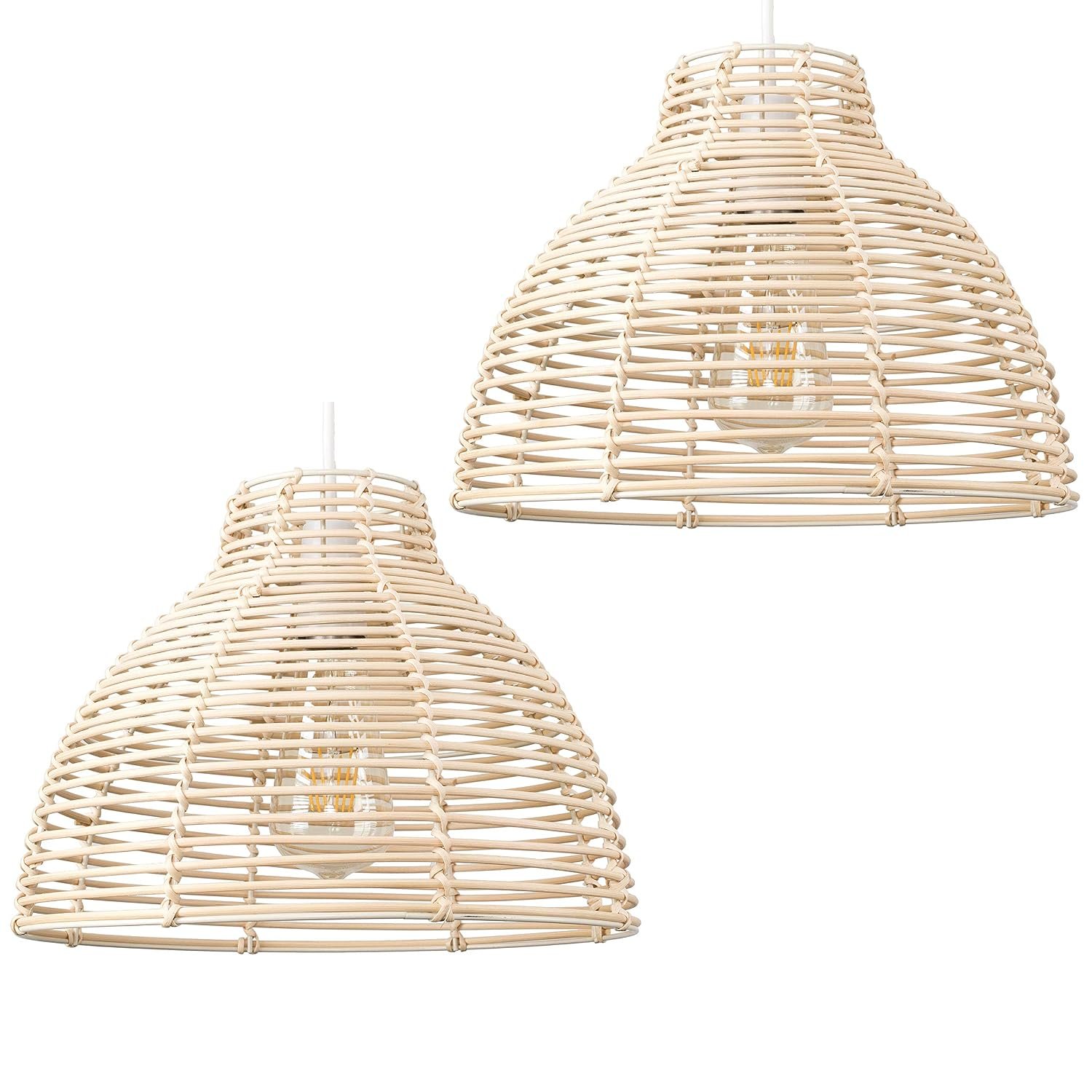 MiniSun | Modern Cream Wicker Basket Style Ceiling Light Shades | Pendant Lights, Home Décor & Improvement Essential | Set of 2 | 31cm Shade Width