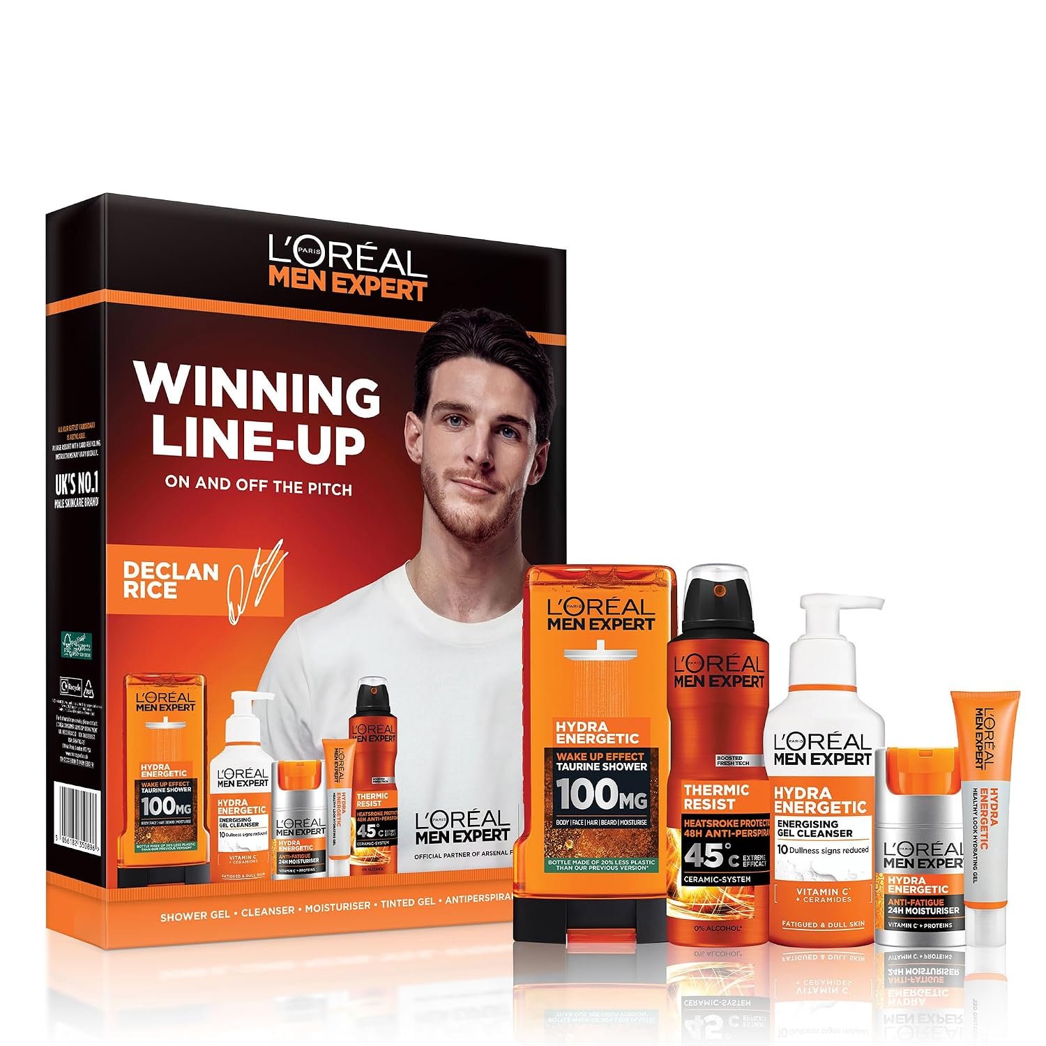 L'Oréal Paris Men Expert Hydra Energetic World Cup Gift Set for Men Kit – Moisturiser 50ml, Shower Gel 300ml, Gel Cleanser 260ml, Tinted Hydrating Gel 40ml & Thermic Resist Deodorant 150ml