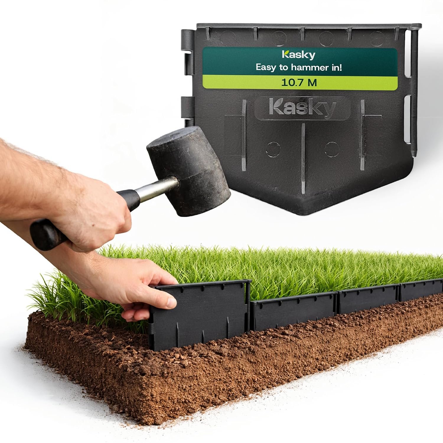 Easy to Install Lawn Edging Border - Simply Hammer into Place, No Trenches to Dig - Durable & Flexible Garden Edging - Invisible Grass & Path Edge from Recycled Plastic - 10.7 m / 35 ft Long