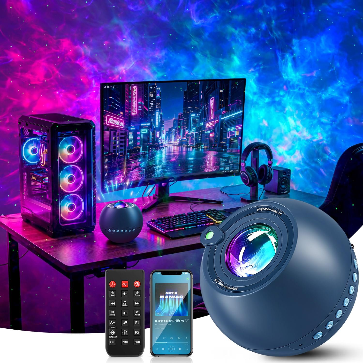 PIKOY 360 Lights+15 White Noise+Bluetooth Galaxy Projector Birthday Gifts for Men Father Day Gifts for Boys Led Lights for Bedroom Decor Home Decoration Gaming Room Decor Star Night Light Led Lamp