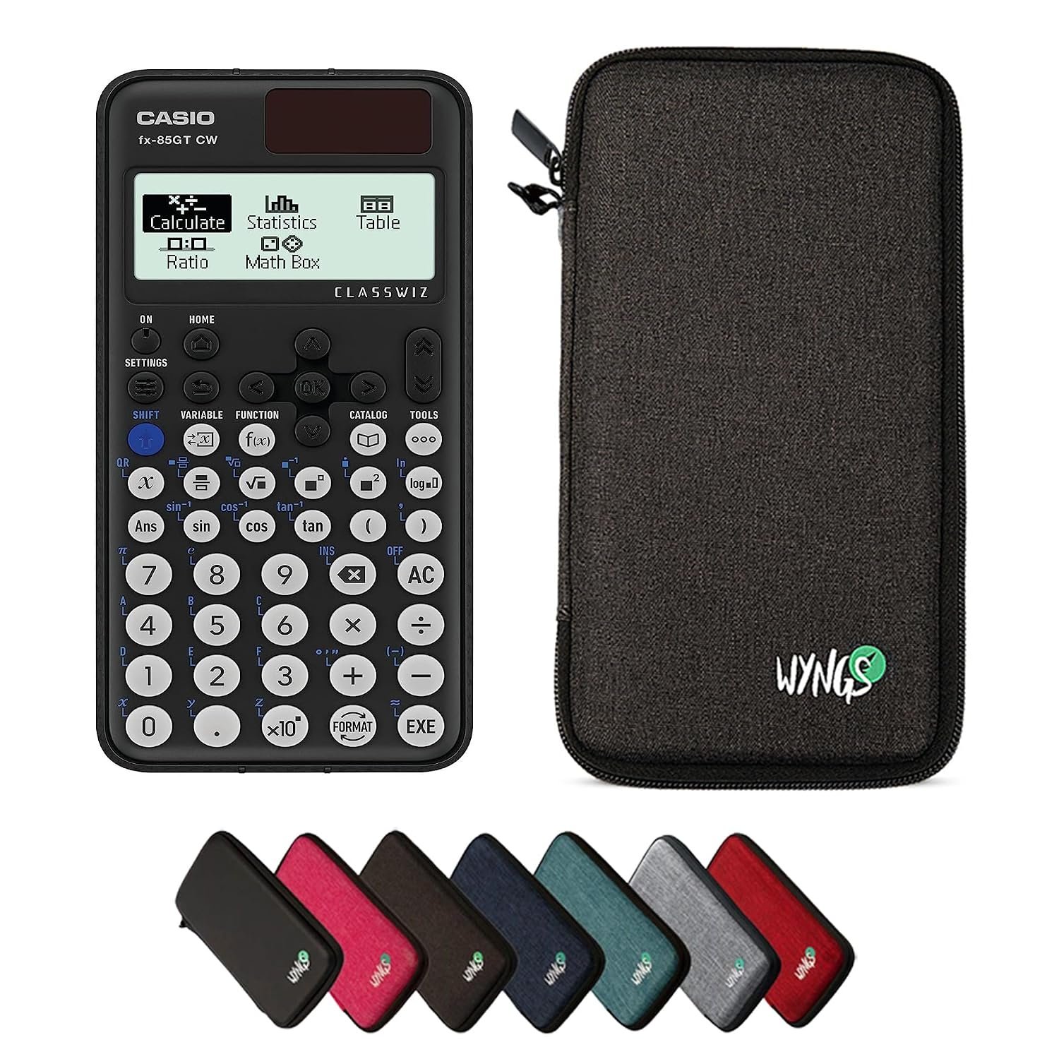 Casio fx-85GT CW including a WYNGS protective case in Dark Gray - Basic Set