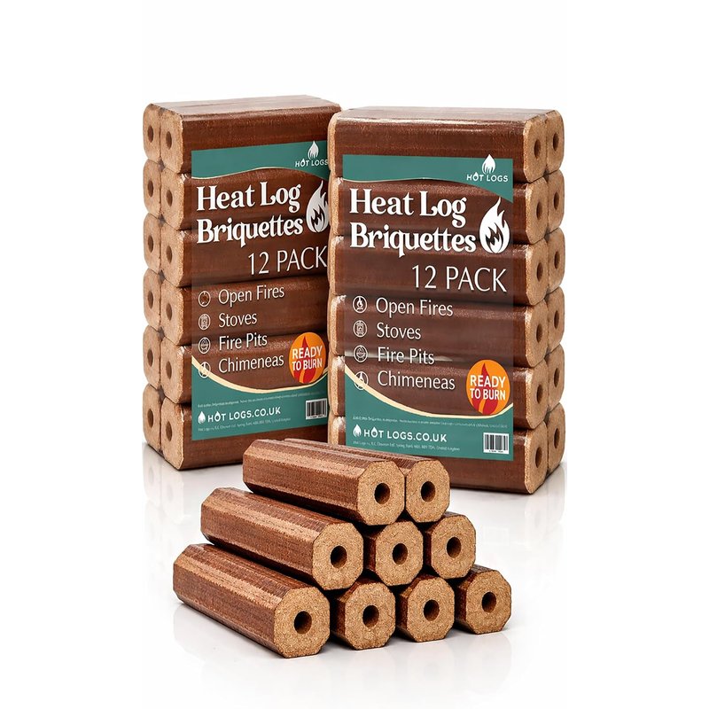 24 High Energy Hot A1 Compressed Firewood Logs (2x12)10kg Hot Burning Briquettes for Open fires, charcoal & kiln dried log, Wood Stoves, BBQ's, Log Burners, Camping Fires, Fire Pits (2x10kg Pack)
