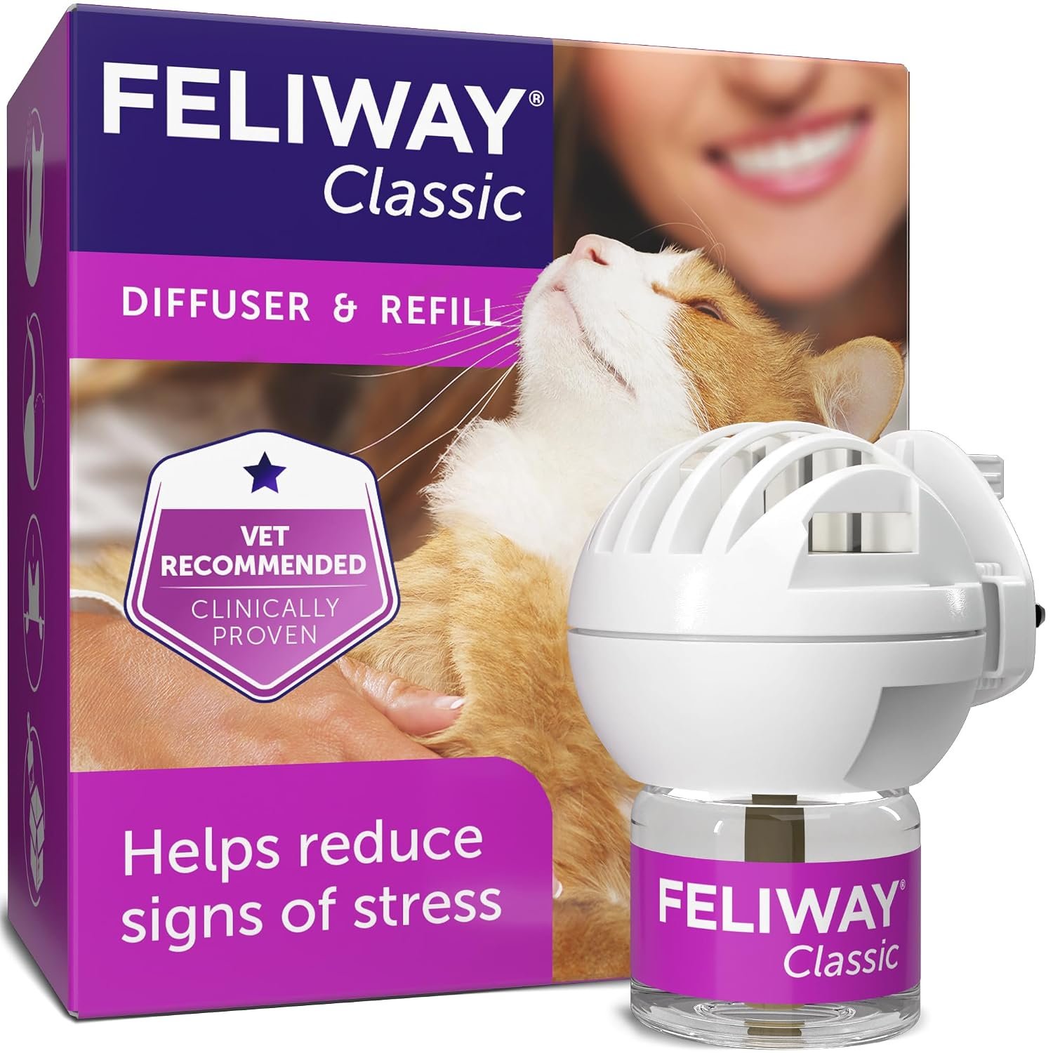 FELIWAY Classic 30 Day Cat Calming Plug In Pheromone Diffuser Starter Kit, 48ml - Helps Solve Common Signs of Stress in Cats & Kittens, Veterinary Recommended, Clinically Proven