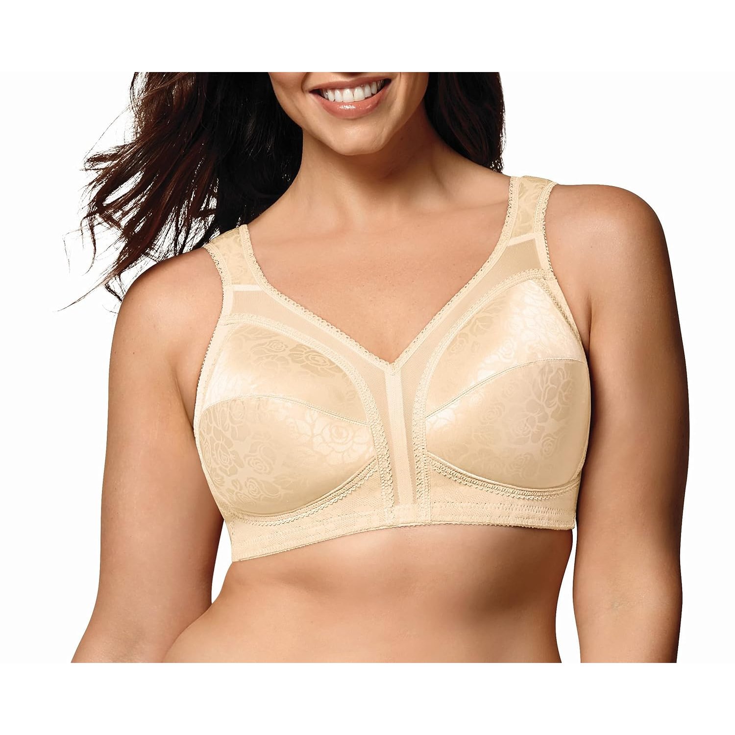 Playtex Women's 18 Hour Comfort-Strap Wireless Bra, Full-Coverage Bra with 4-Way TruSupport, Single & 2-Pack, Natural Beige, 44D