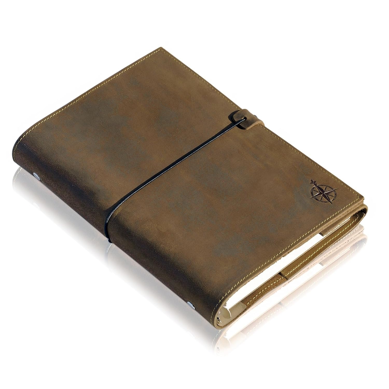 WANDERINGS A5 Leather Binder Planner - Refillable 6 Ring Journal with Inner Pockets - Hand-Crafted Genuine Leather Organizer- Filofax Compatible. 2026/27 Monthly Weekly Calendar with Notes -15 x 22cm