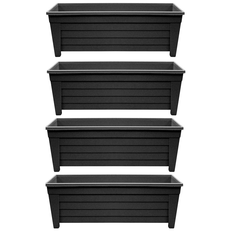 Optimal Products Long Trough 55cm Plant Pot Plastic Planter Indoor Home Outdoor Garden Window Herb Flower Box (4 Trough, Ebony/Black)
