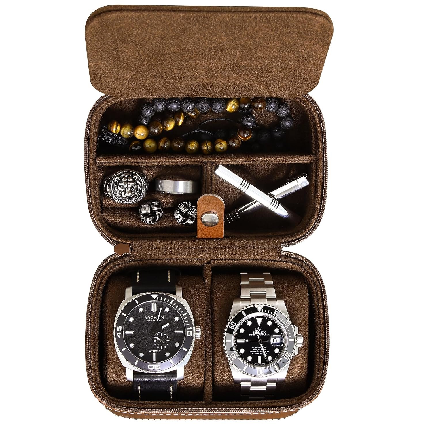 ROTHWELL 2 Watch Travel Case Storage Organizer for 2 Watches | Tough Portable Protection w/Zipper Fits All Wristwatches & Smart Watches Up to 50mm