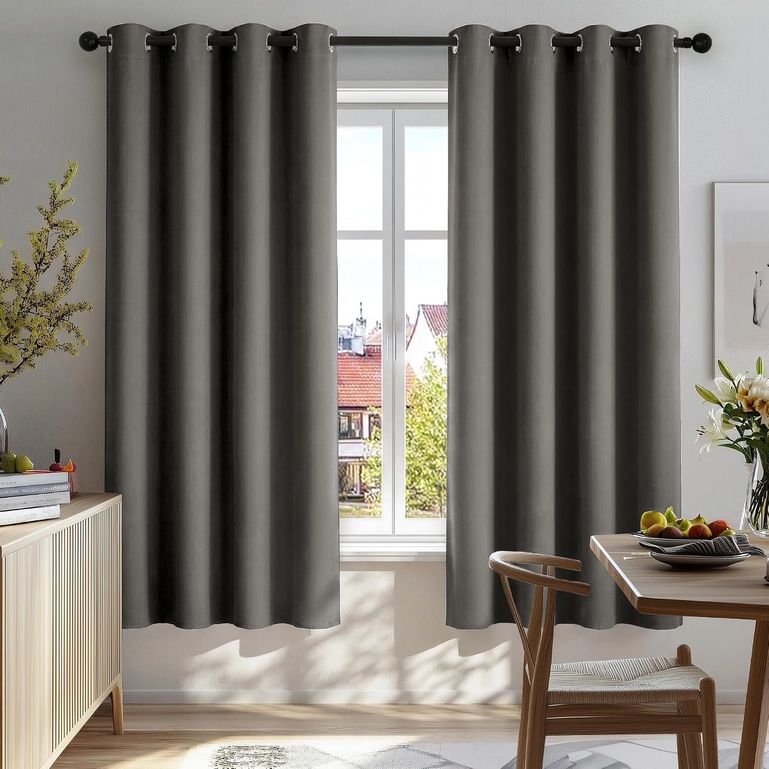 Deconovo Thermal Insulated Eyelet Blackout Curtains Room Darkening Curtains for Living room 55x79 Inch Two Panels Light Grey