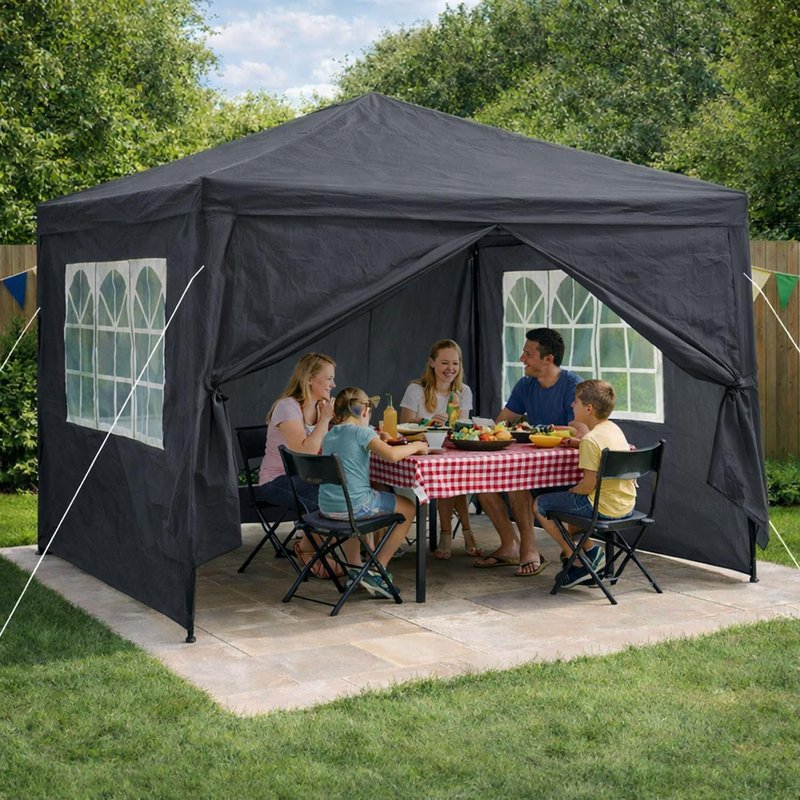Neo 3X3M Event Gazebo 4 Side Panels Outdoor Waterproof Garden Party Tent Marquee Canopy Shelter Coated Steel Frame (Grey)