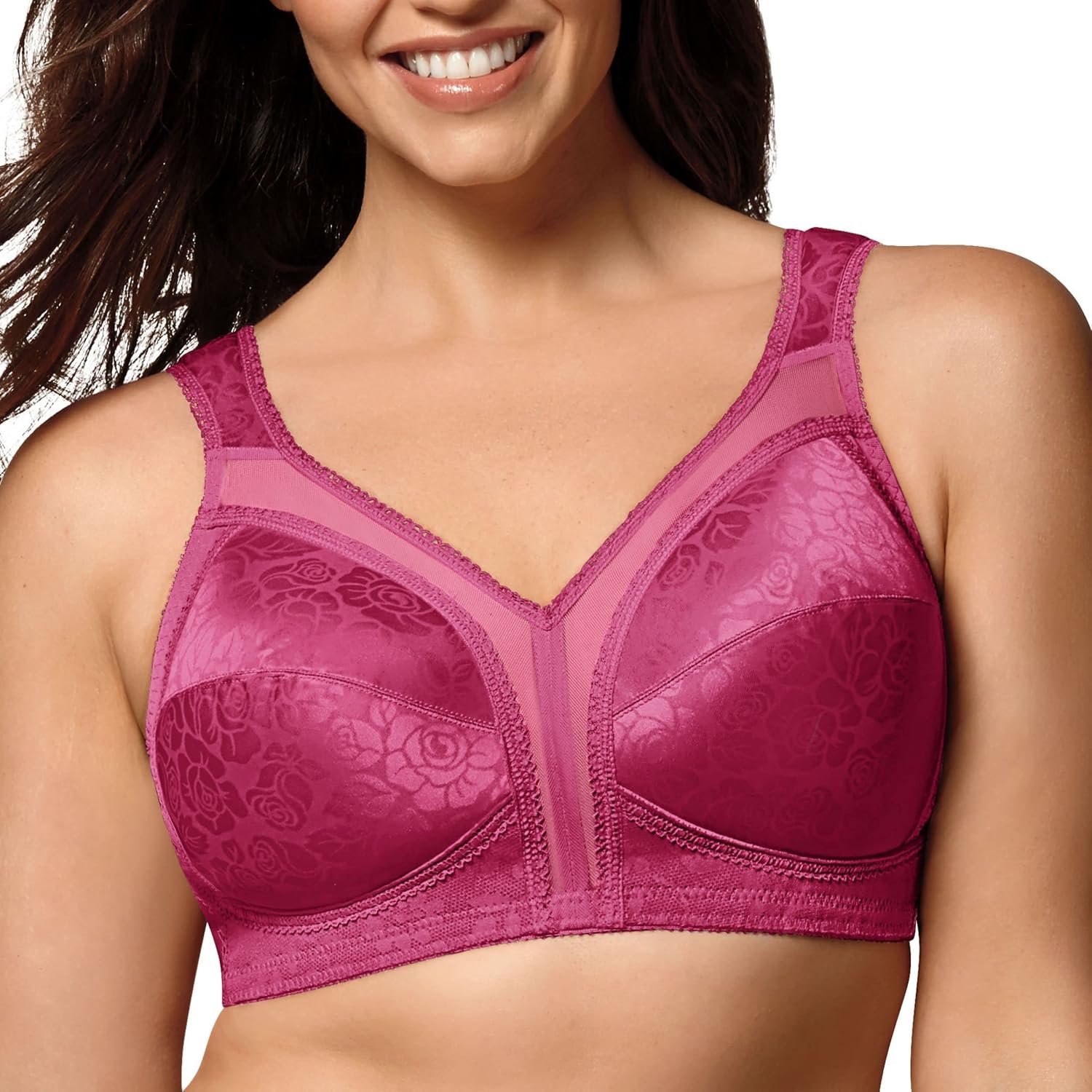 PLAYTEX Women's 18 Hour Comfort-Strap Wireless Bra, Full-Coverage Bra with 4-Way TruSupport, Single & 2-Pack, Basic Signature Berry, 40B