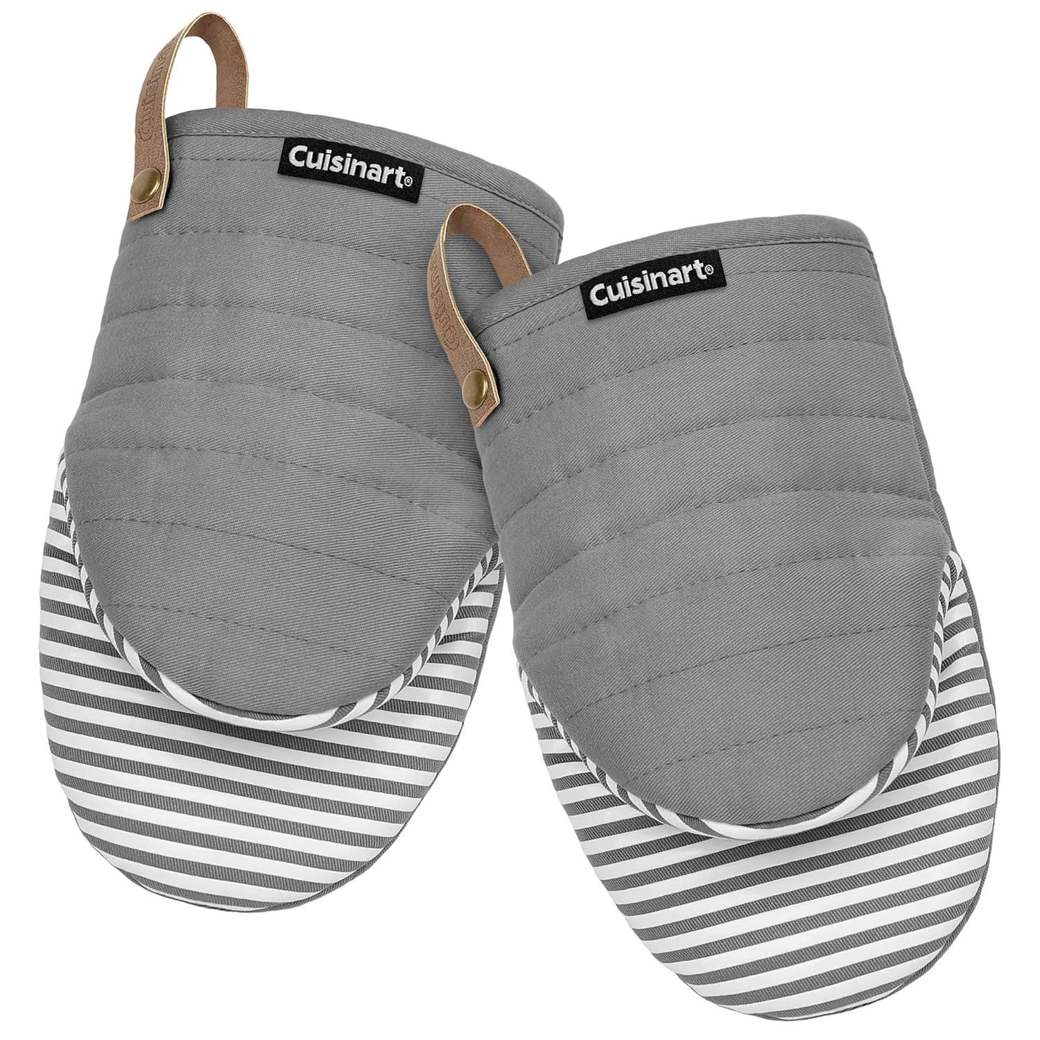 Cuisinart Mini Oven Mitts – 5.5” x 8” Heat-Resistant Kitchen Mitts for Oven with Non-Slip Printed Silicone, Cotton Filling, and Faux Leather Loop – Durable Oven Mitt Set for Cooking & Baking (Horizon)