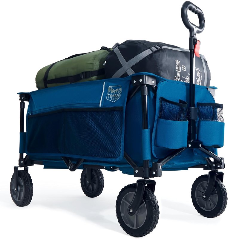 TIMBER RIDGE Festival Trolley on Wheels with Adjustable Handle, 200L Folding Wagon Trolley for Camping Outdoor Garden Picnic Shopping, Heavy Duty Foldable Cart Large Capacity