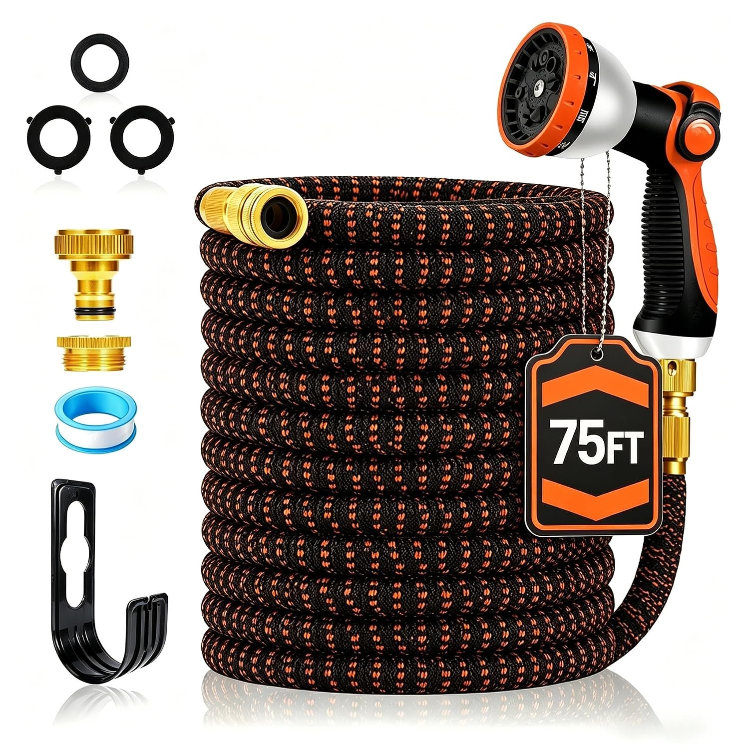 Yofidra Hose Pipe 75FT, Upgraded 3-Layer Latex No-Kink Expandable Garden Hose with 3/4"&1/2" Connectors, 10 Function Spray Nozzle, Flexible Water Hose for Gardening, Washing & Cleaning