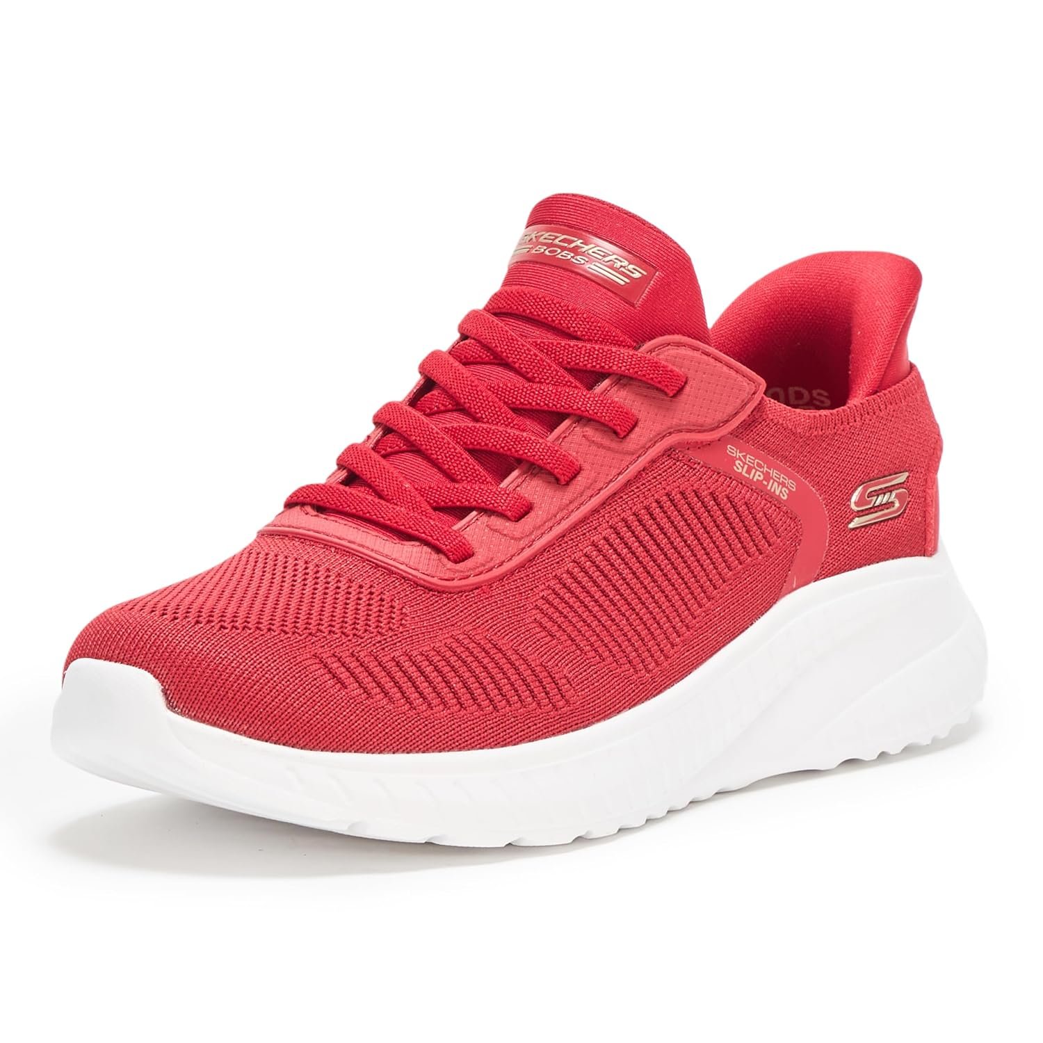 Skechers Women's Hands Free Slip-ins Bobs Squad Chaos-Current Muse Sneaker, Red Excursion Plain Getaway Solids, 8 UK