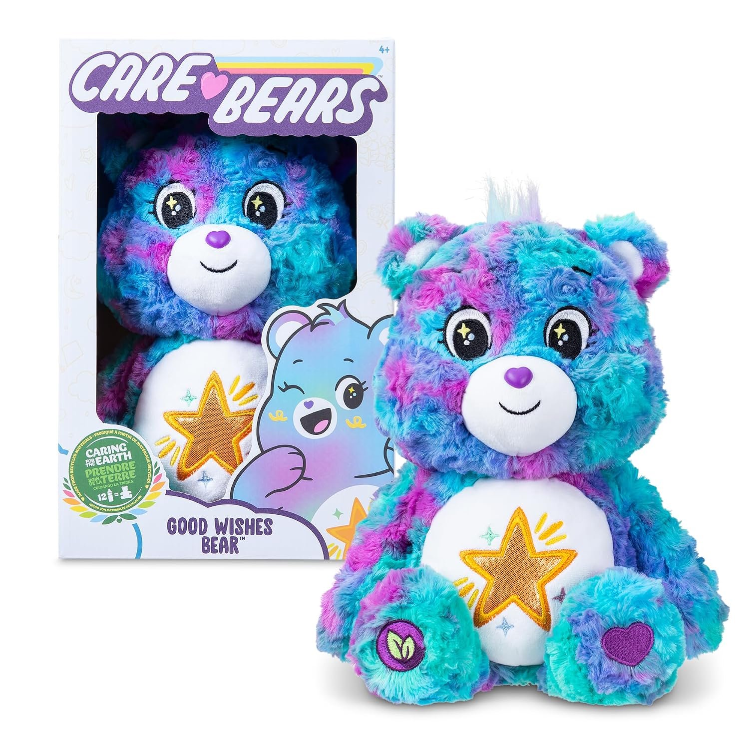 Basic Fun Care Bears Good Wishes Medium Plush Toy 35 cm – Soft, Fluffy Plush with Dazzling Belly Badge for Girls and Boys Aged 4+
