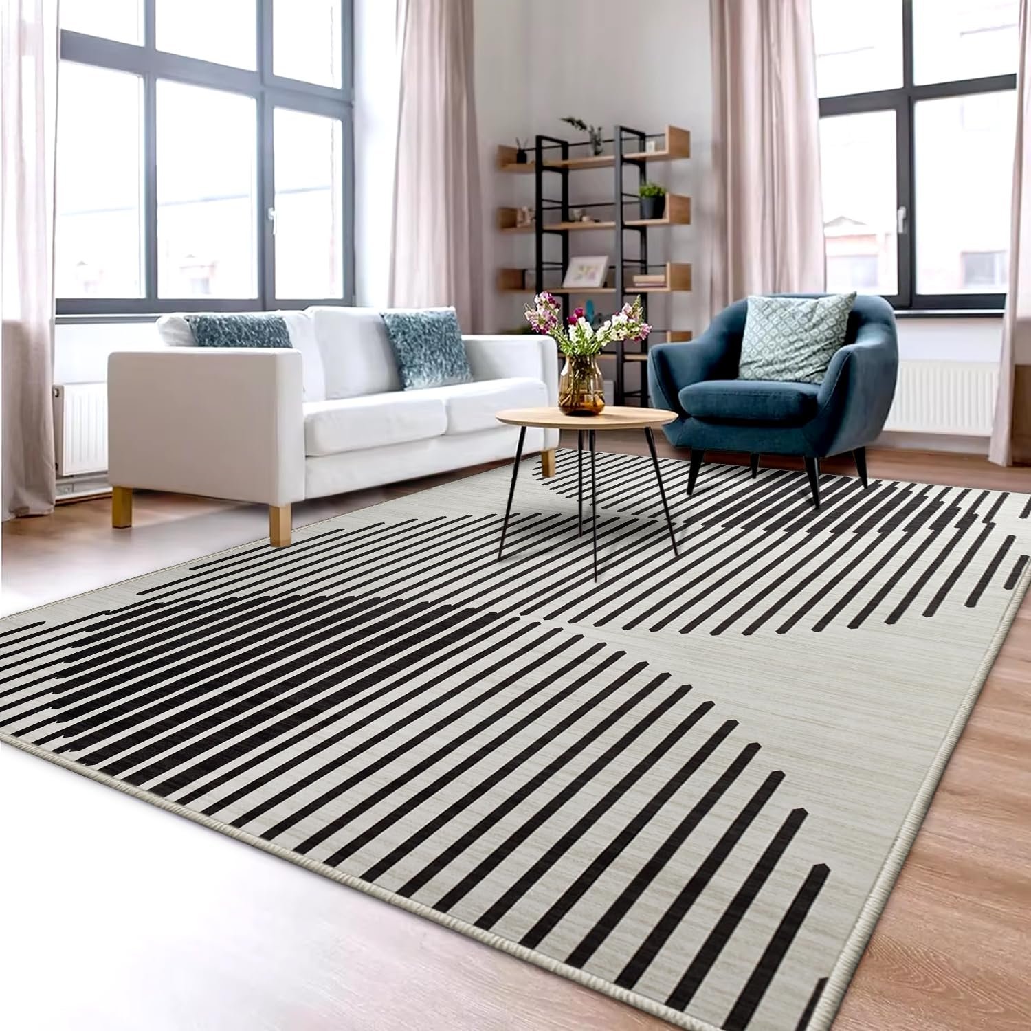 Aspire Homeware Rugs Living room 120 x 170 Anti Slip Geometric Boho Style Bedroom Rug – Easy to Clean Floor Carpets for Nursery Room – Non-Shedding Large Black &White Area Rugs for Lounge (Jett)