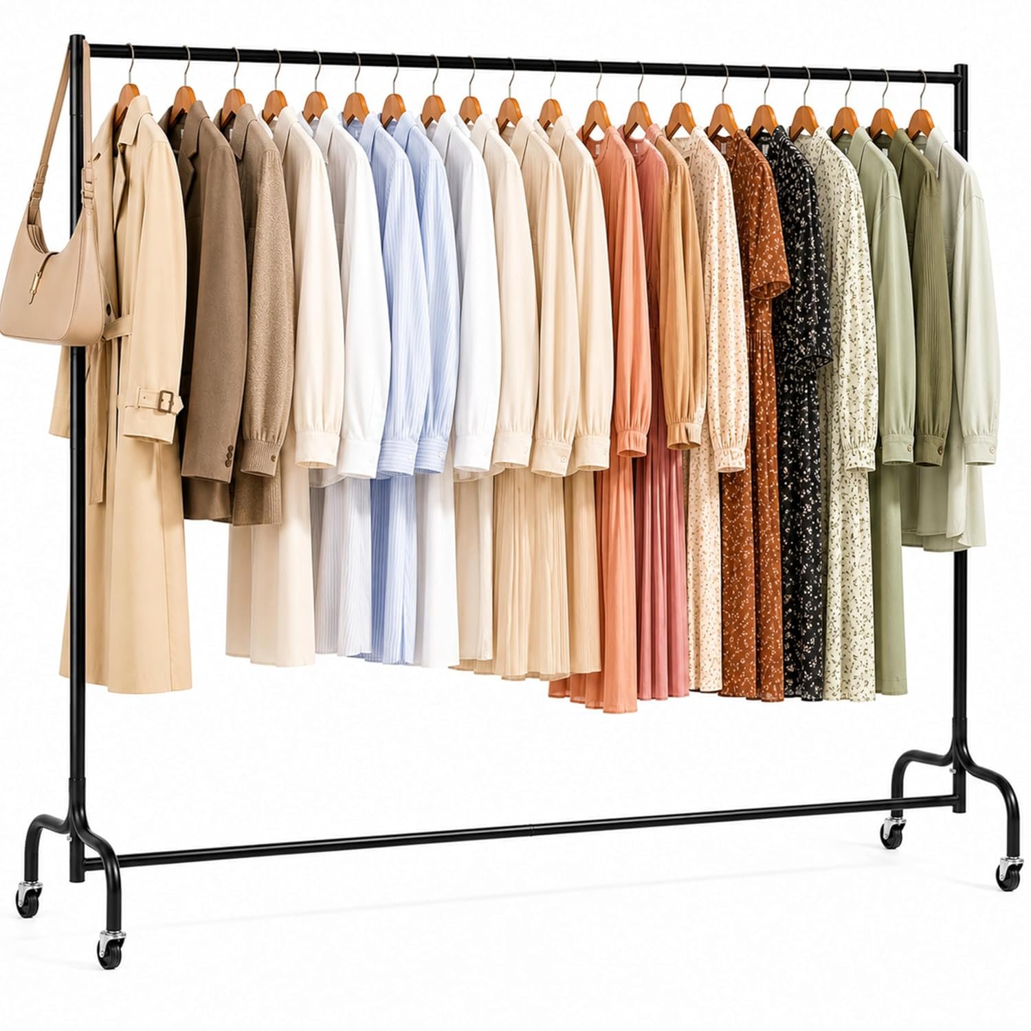 Vivo Technologies 6ft Heavy Duty Metal Clothes Rail Garment Rail Clothe Hanging Rail with Wheels Black Single Clothing Rail No Tools Required
