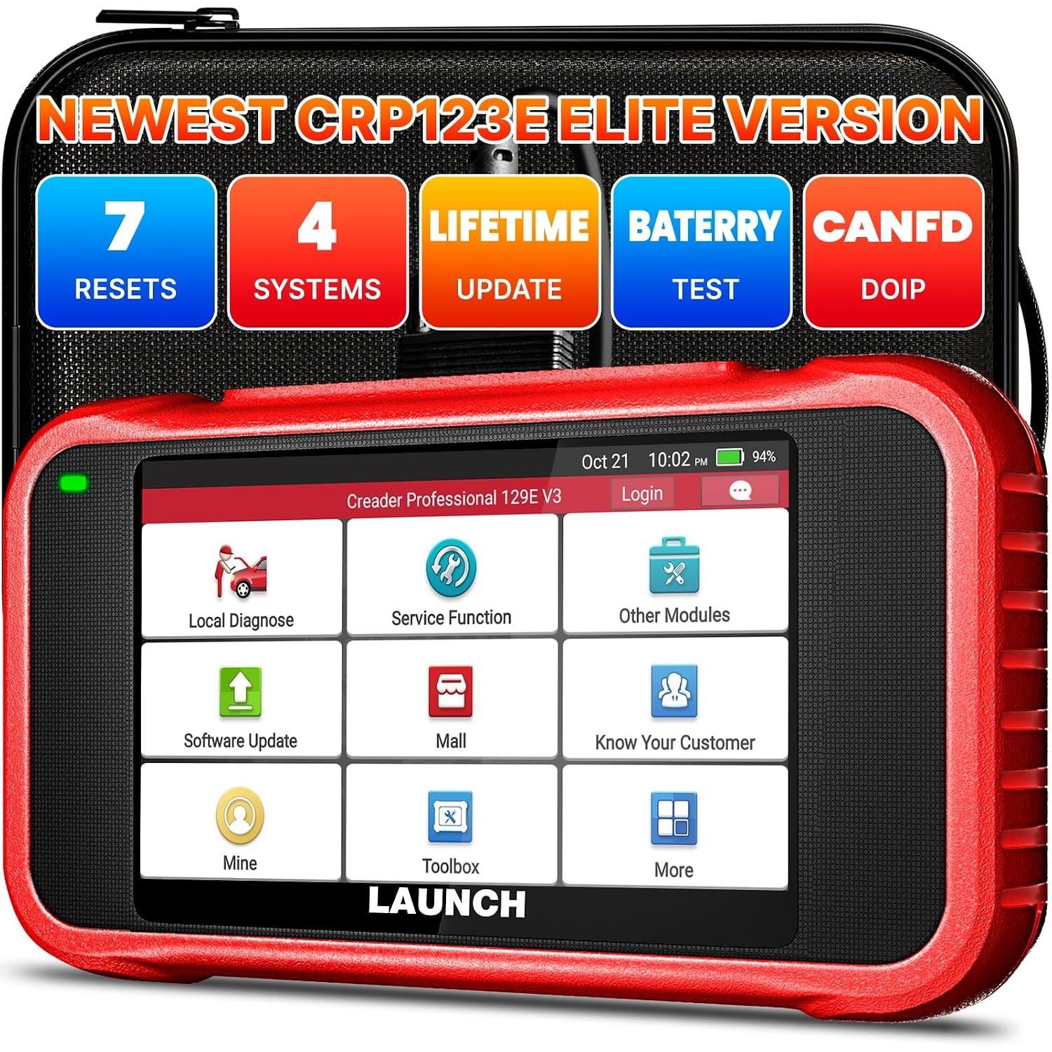 LAUNCH OBD2 Scanner CRP123E V3.0 Car Diagnostic Tool with Engine ABS SRS Transmission OBD Scanner with 7 Reset Service Oil/EPB/SAS/BMS/Throttle/Battery Reset DPF Regeneration Auto Vin Free Update