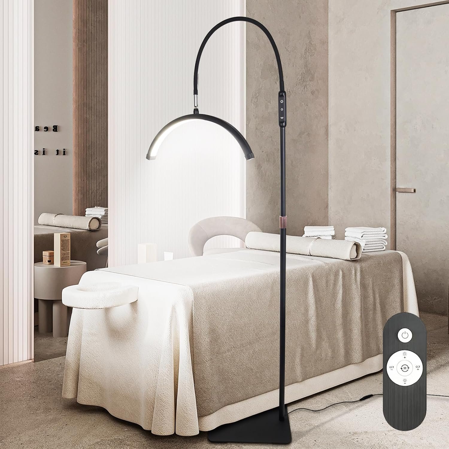 MeoYlaery Half Moon Light,Beauty Lamp Floor Standing,Lash Light for Eyelash Extensions,360° Rotating Light Head,3 Color Temperature,Half Moon Ring Lamp for Eyelash Extensions (Black, 18inch)