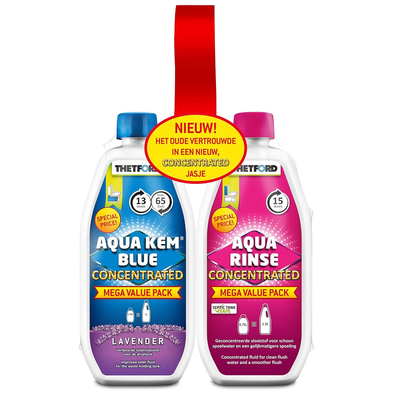 Thetford 30459CO Toilet Fluid and Rinse Concentrate Duo Pack, Blue & Pink, 1.53 Litre
