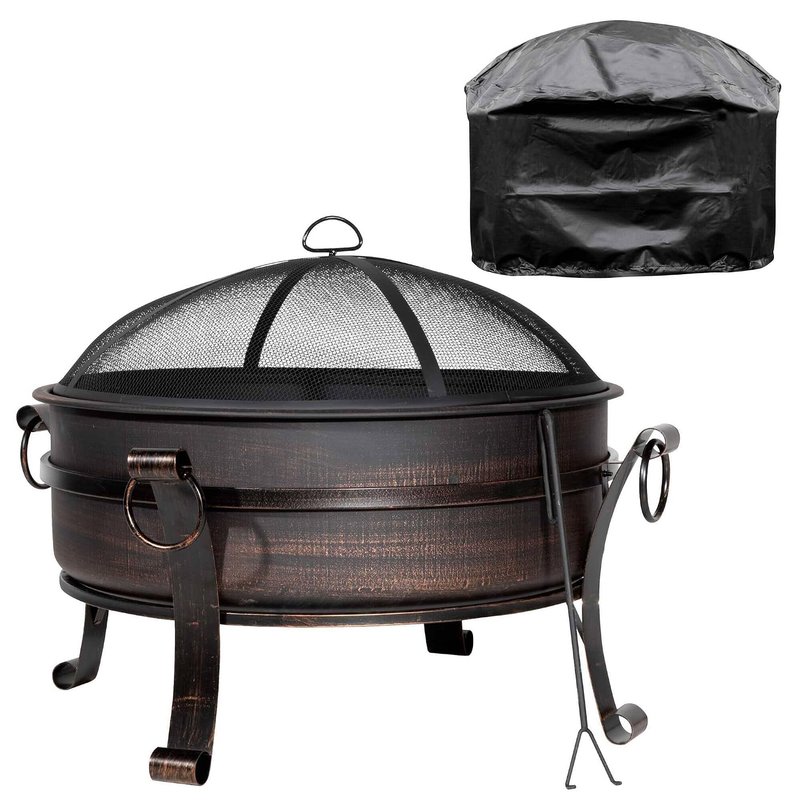 Dellonda Deluxe 2-in-1 Outdoor Fire Pit & Coffee Table, Antique Bronze Effect with Water Resistant Drawstring Cover - DG237