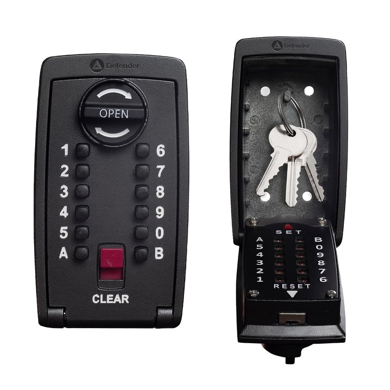 Defender Pro-TEC Key Safe - Police Preferred Specification - Wall Mounted Outdoor Key Lock Box - Push Button Combination Key Cabinet Waterproof Cover - Fits Up To 10 Keys - Police Accredited