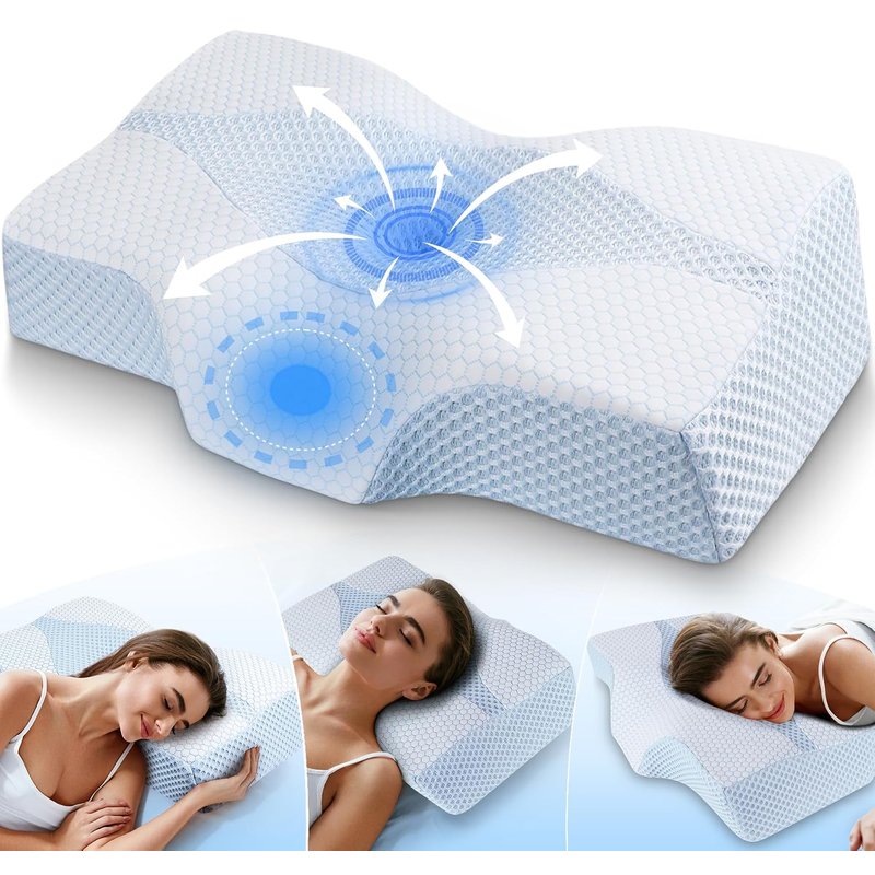 Memory Foam Neck Support Pillow for Neck Shoulder Pain Sleeping: Orthopedic Cervical Pillow-Ergonomic Side Sleeper pillow-Contour Bed Bolster pillows with Washable Cover for Side Back Stomach Sleepers