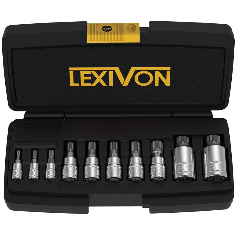 LEXIVON XZN Triple Square Spline Bit Socket Set, Size M4 M5 M6 M8 M10 M12 M14 M16 M18 | Allen Key Socket Multiple Teeth 10 Pcs Set, for Torque Wrench, Ratchet Wrench, Impact Power Drills (LX-145)