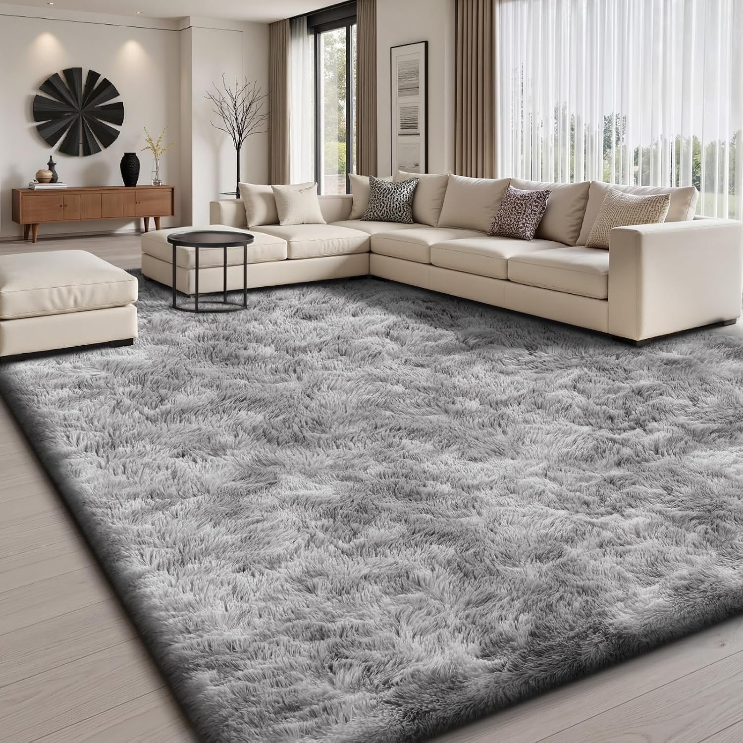 Sour Lemon Large Rugs Living Room 300x425cm, Grey Shaggy Rugs for Bedroom