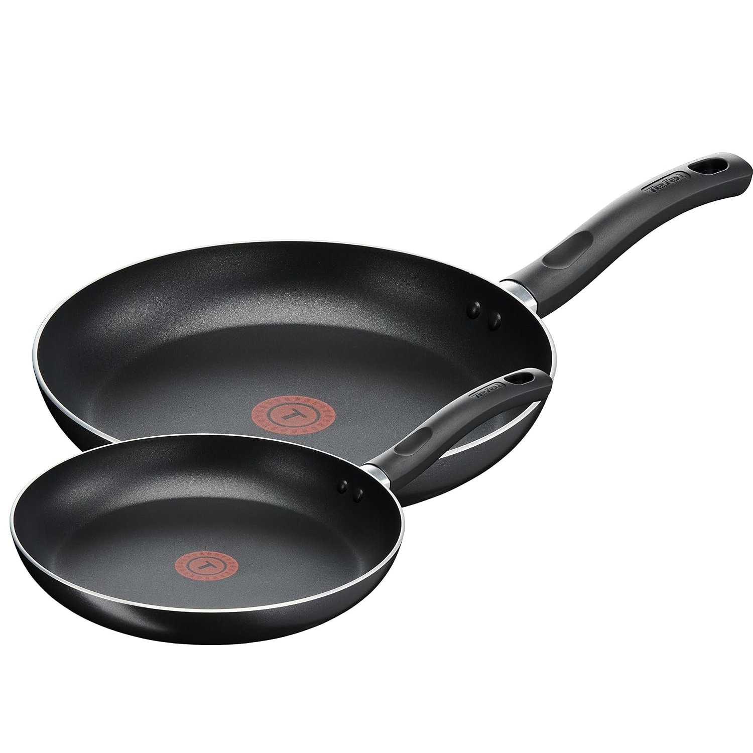 Tefal Taste Twin Frying Pan Set, 20cm & 28cm Non-Stick Aluminium Pans, Thermo-Spot Heat Indicator, Lightweight, All Hobs Except Induction, Black - B189S244