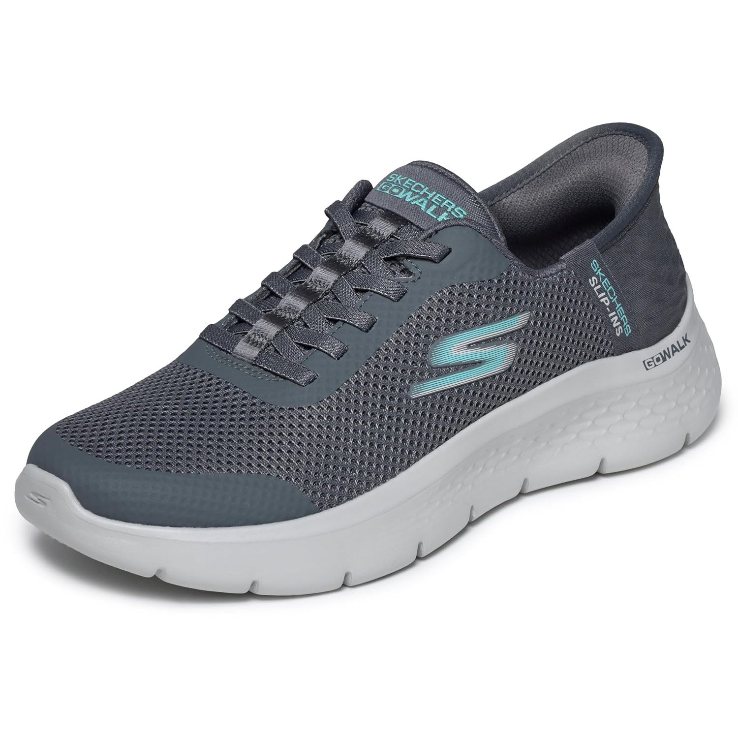Skechers Women's Go Walk Flex Hands Free Slip-Ins-Grand Entry Sneaker, Charcoal/Turquoise, 5 UK