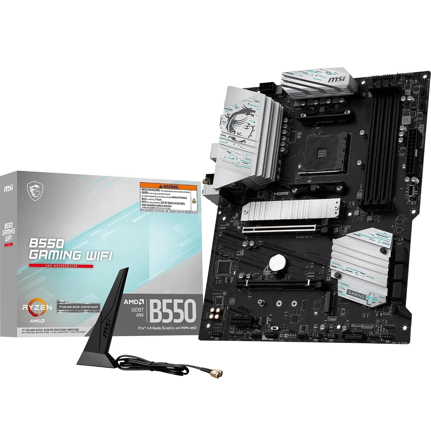MSI B550 Gaming Wifi Motherboard, ATX - Supports AMD Ryzen 5000 Series, 5000 G-Series, 4000 G-Series and 3000 Series Processors, AM4 - DDR4 Memory Boost 4400+MHz/OC, PCIe 4.0 x16, M.2 Gen4, 1G LAN