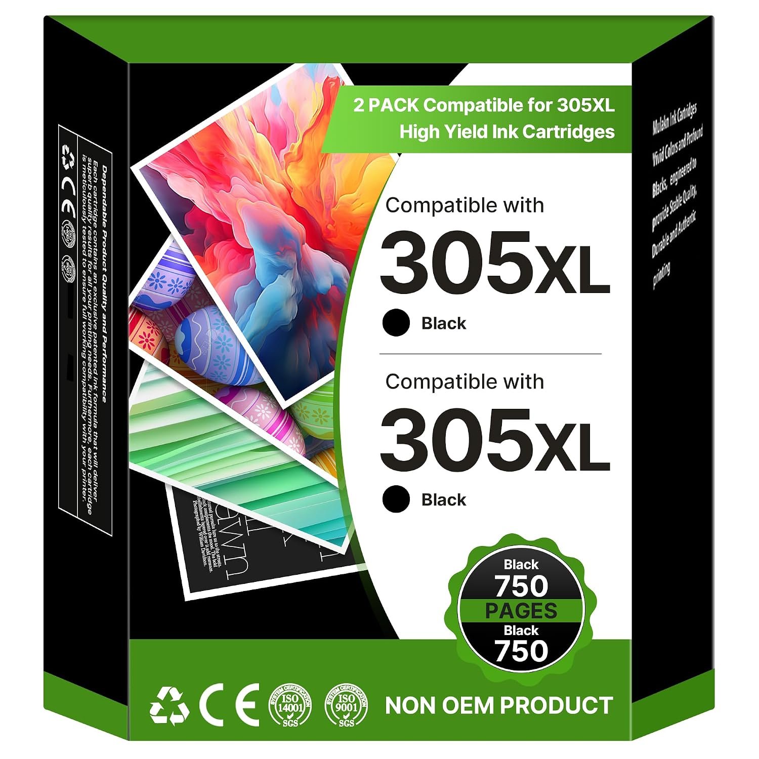 305XL Ink Cartridges Black Replacement for HP 305 Ink Cartridge 305 Printer Cartridges for HP DeskJet 2700 2710 2720 2720e 2810e 2800e Plus 4100 4120 Envy 6000 6020e Pro 6400 6430 (2 Black)