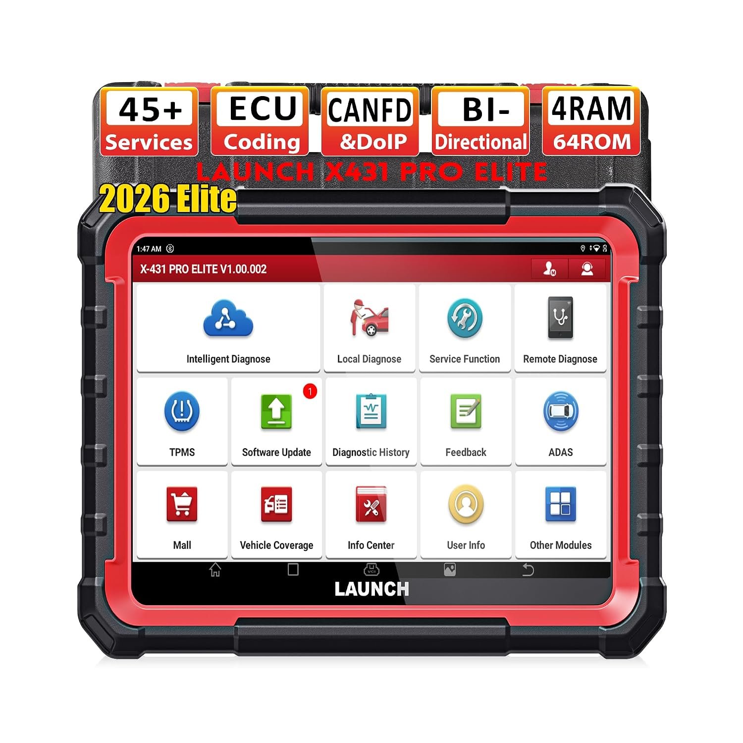 LAUNCH X431 Pro Elite Diagnostic Tool, Bi-Directional OBD2 Scanner, ECU Online Coding, Full System, 45+ Resets Services, CANFD&DOIP, FCA, with 2 Years Update