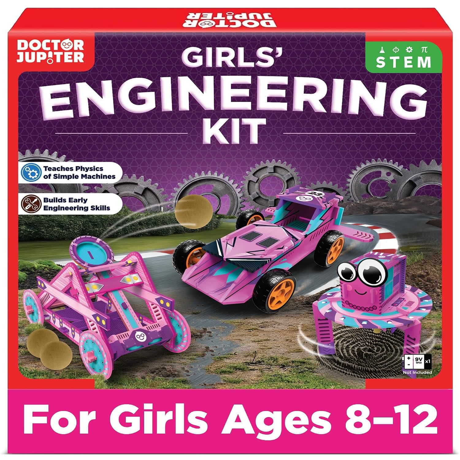 Doctor Jupiter Engineering Kit for Girls Ages 8+ | Birthday Gifts for 8-9-10-11-12 Years Old Girls | STEM Toys | Build Your Own Catapult, Race Car & Scribbling Robot