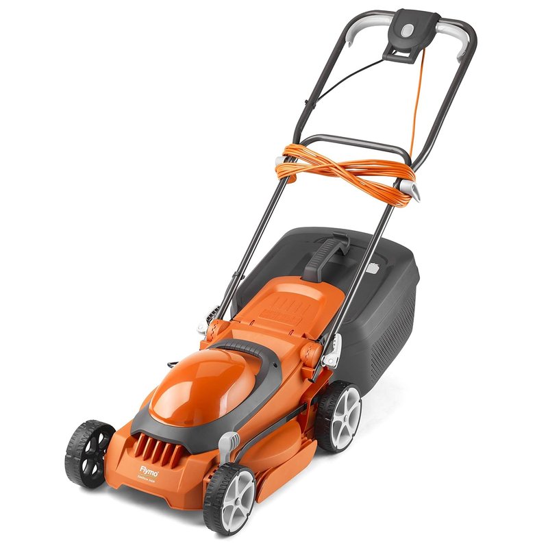 Flymo EasiStore 340R Electric Rotary Lawn Mower - 34 cm Cutting Width, 35 Litre Grass Box, Close Edge Cutting, Rear Roller, Central Height Adjust , Space Saving Storage Features