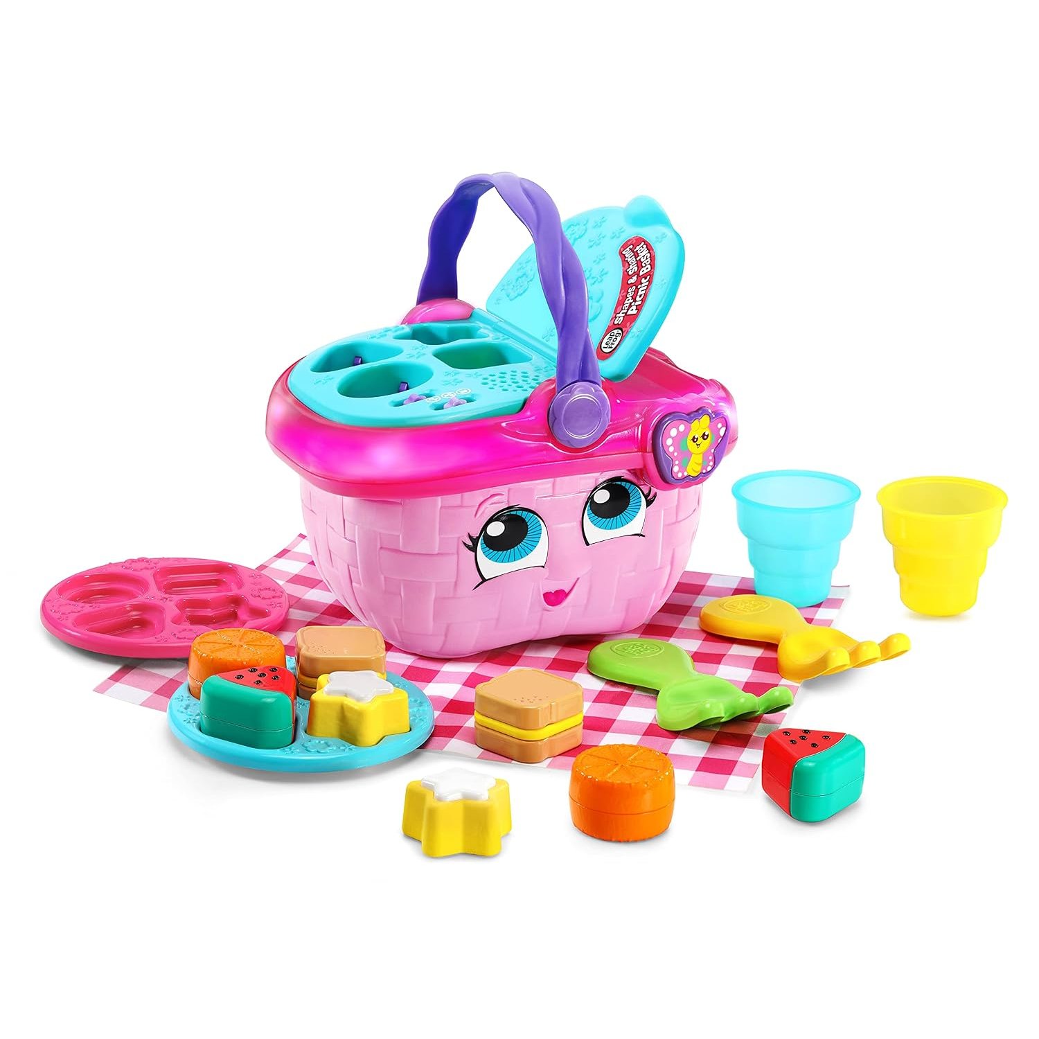 LeapFrog 603603 Shapes & Sharing Picnic Basket Baby Toy Educational and Interactive 16 Pieces for Creative and Learning Play For Boys & Girls 6 months, 1,2,3 Year Olds, Pink, One Size