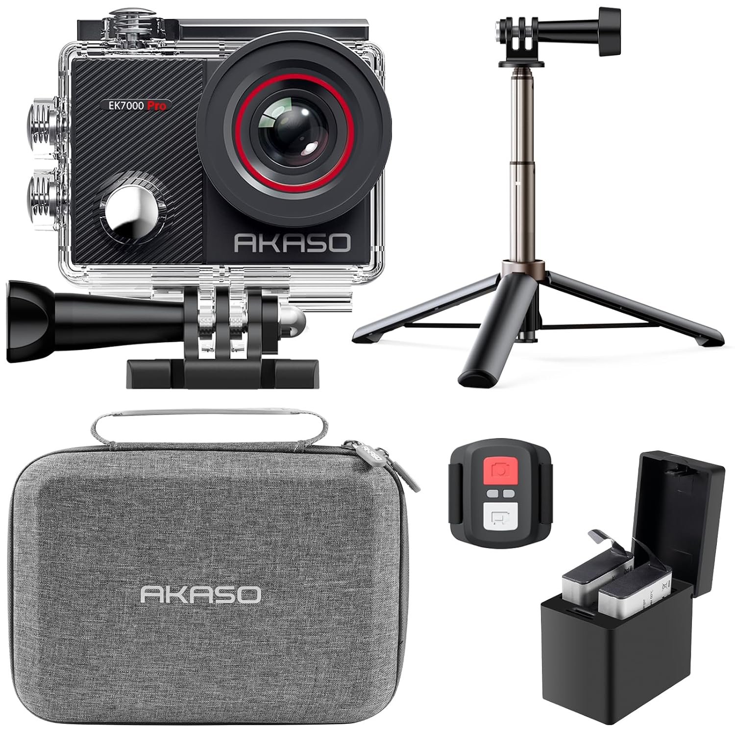 AKASO EK7000 Pro Action Camera Selfie Stick Bundle