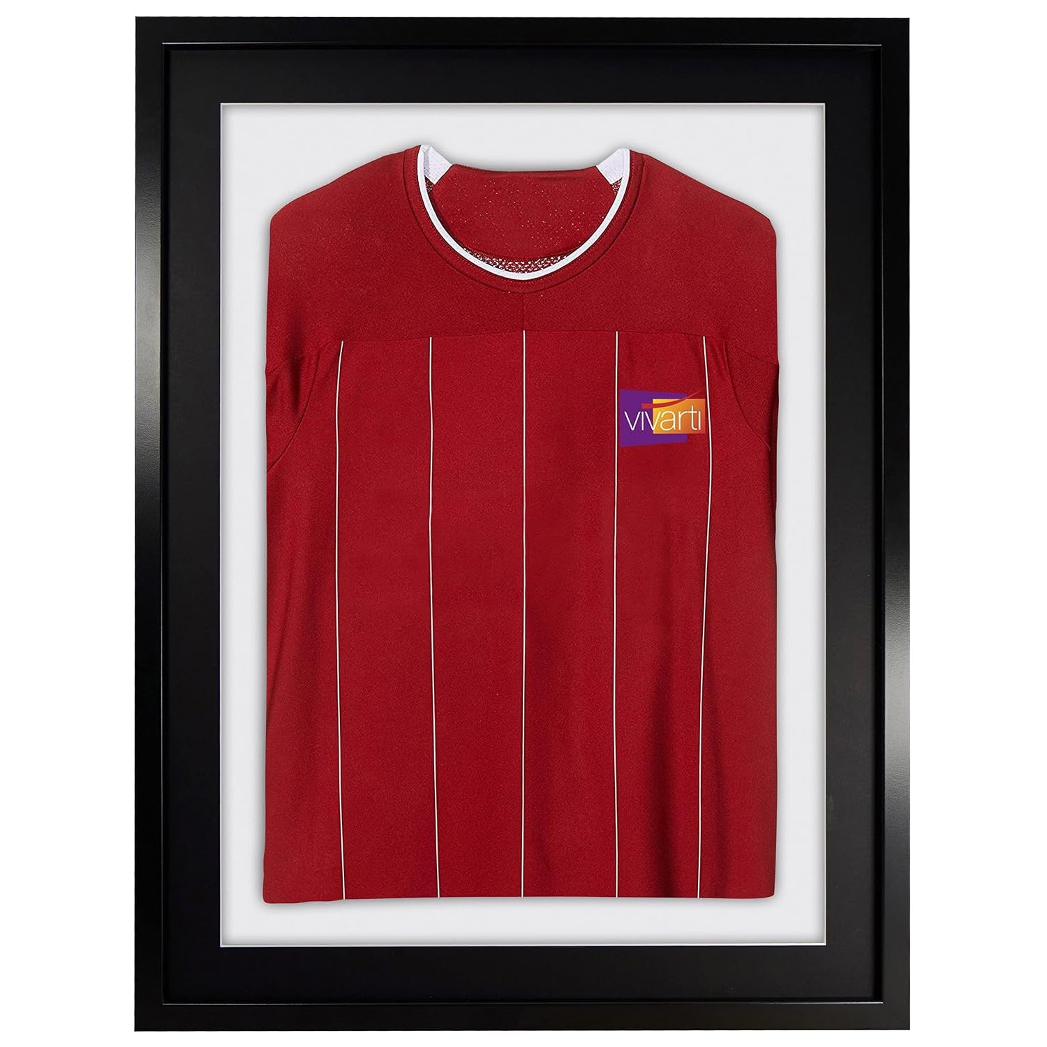 DIY Sports Shirt Display Frame 60x80cm – Black Box Frame for Football, Rugby, Cricket Jerseys – Wall Mounted with Black Mount, White Backing & Clear Styrene Glazing